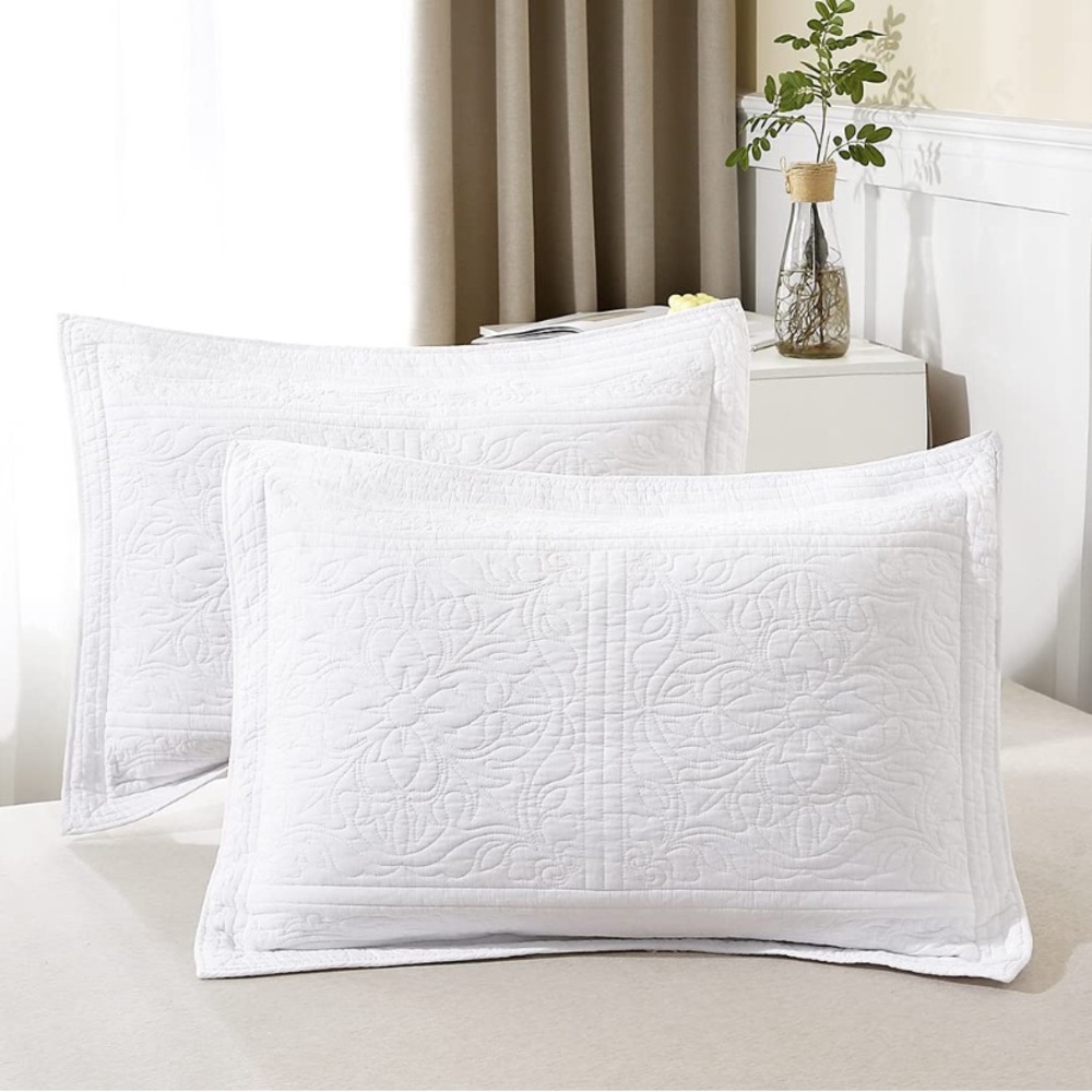 Modern Classic Floral Print 100% Cotton Shams-White